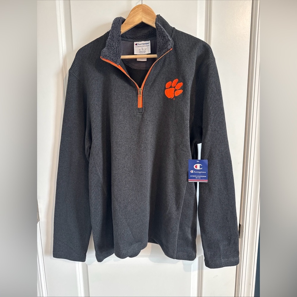 Authentic Champion Charcoal Knit 100% Polyester Clemson 1/4” Pullover